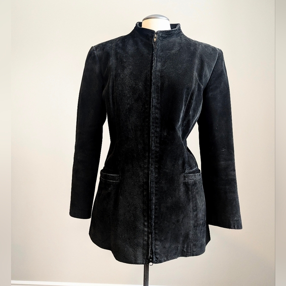 Danier Jackets & Blazers - Danier Black Genuine Suede Leather Zip Jacket Vintage Large Coat Spring Autumn